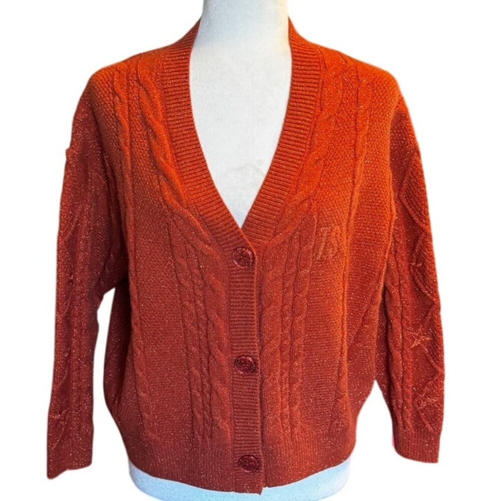 Taylor Swift “Life of a Showgirl” Cardigan Orange Sparkly Cable Knit XS/SM - Picture 2 of 8